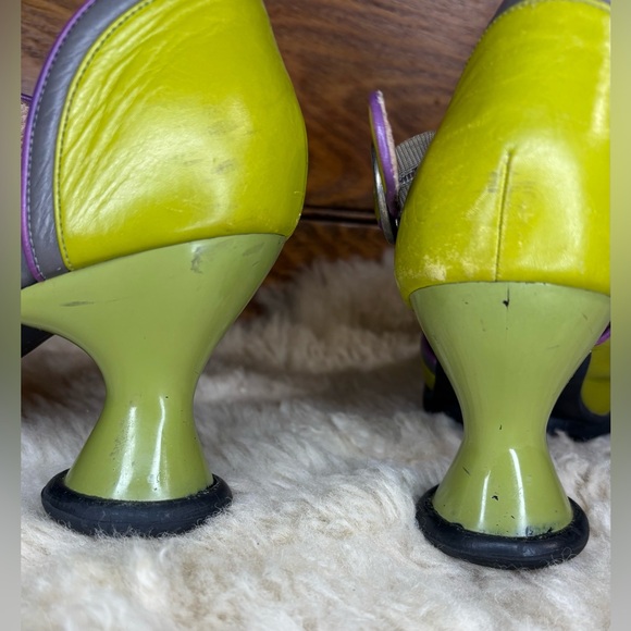 John Fluevog Mini Elif Size 9.5 Mary Jane Heels Olive/Gray/Purple DISCONTINUED - Picture 10 of 14